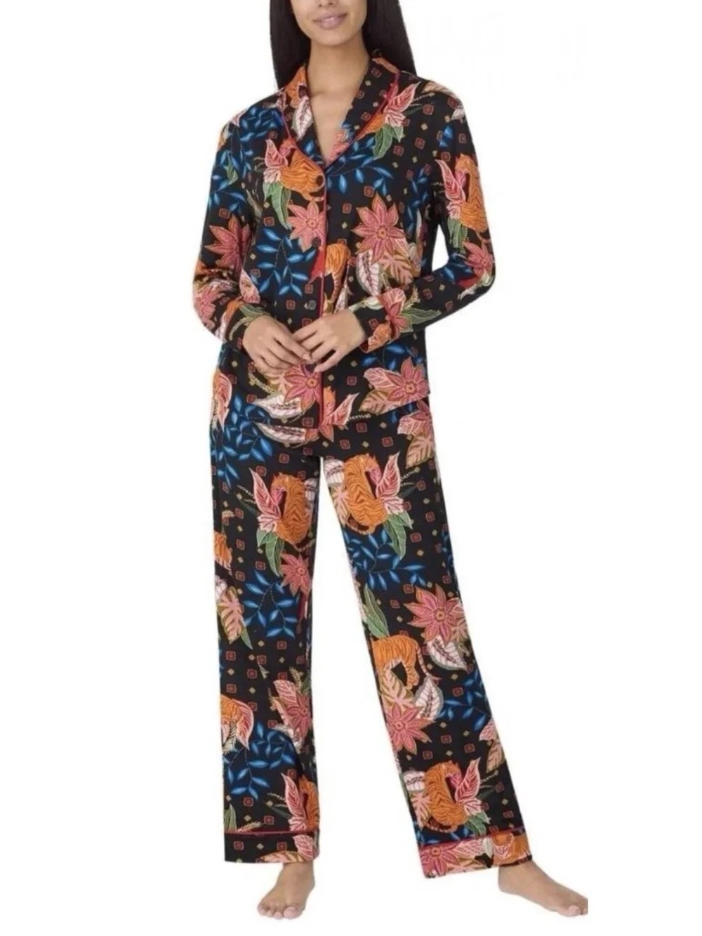Room Service Women’s 2 Piece Boho Tiger Floral Pajama Set